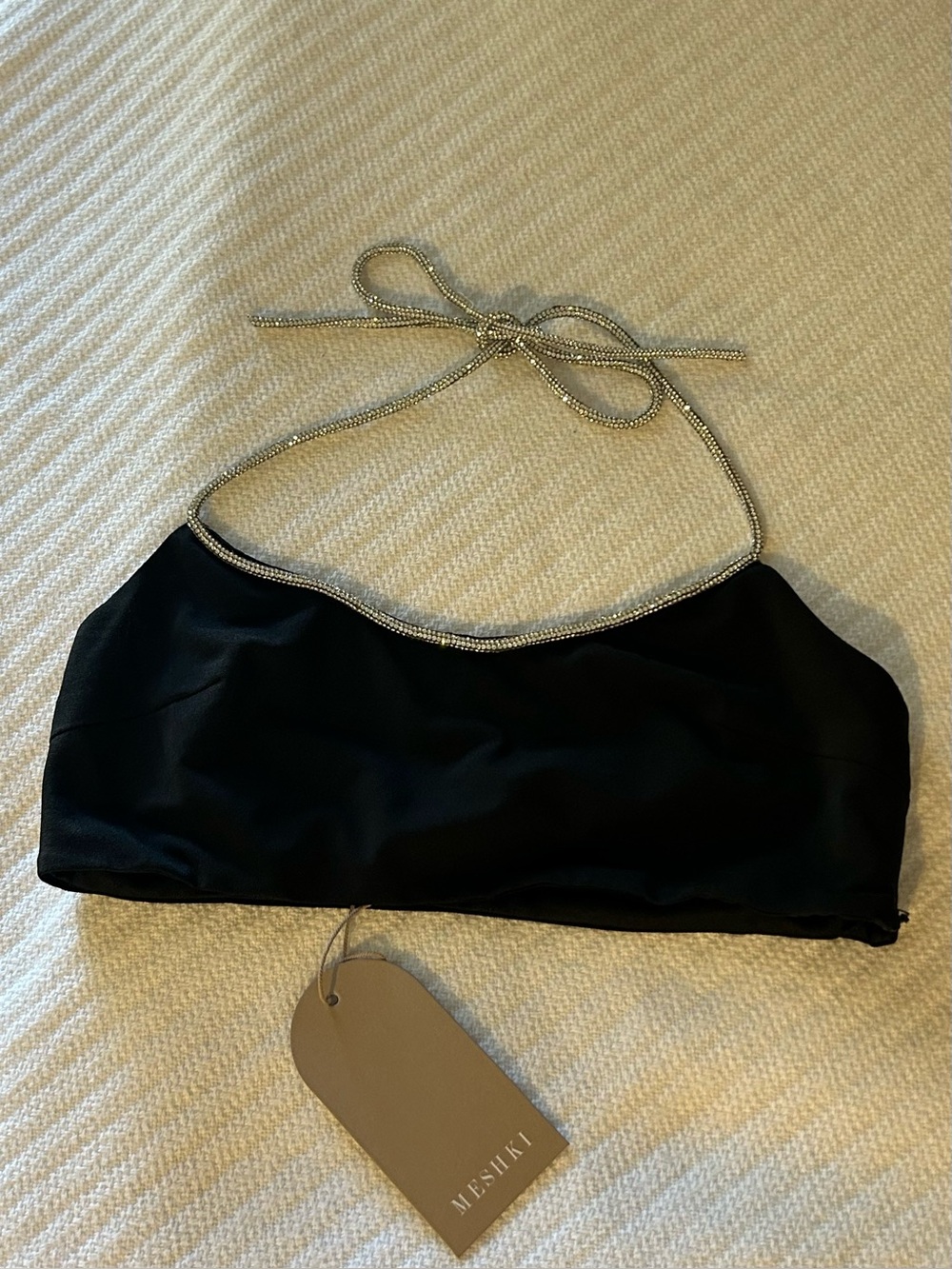 NWT Meshki Arya Diamanté Rope Halter Top, Black size XS